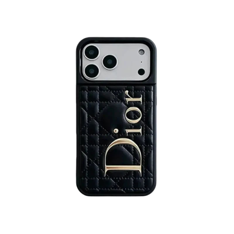 Luxury Cannage Weave iPhone Case with Gold Dior Logo