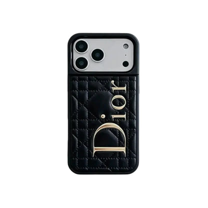 Luxury Cannage Weave iPhone Case with Gold Dior Logo
