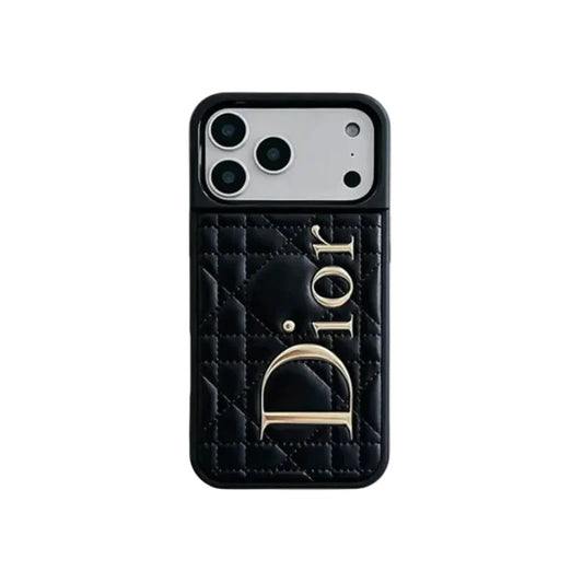 Luxury Cannage Weave iPhone Case with Gold Dior Logo