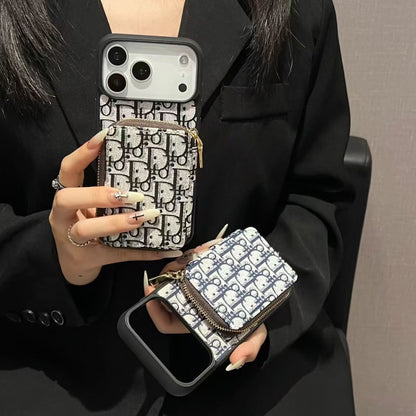 Blue Dior Case with Pouch Wallet - iPhone 12-18 Pro & Pro Max