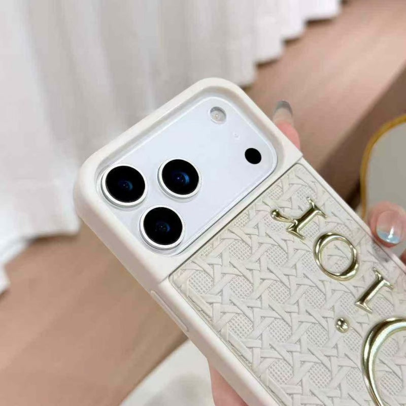Luxury Cannage Weave iPhone Case with Gold Dior Logo