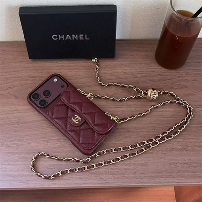 Burgundy Leather Crossbody Wallet Case for iPhone 13-18 Pro & Pro Max