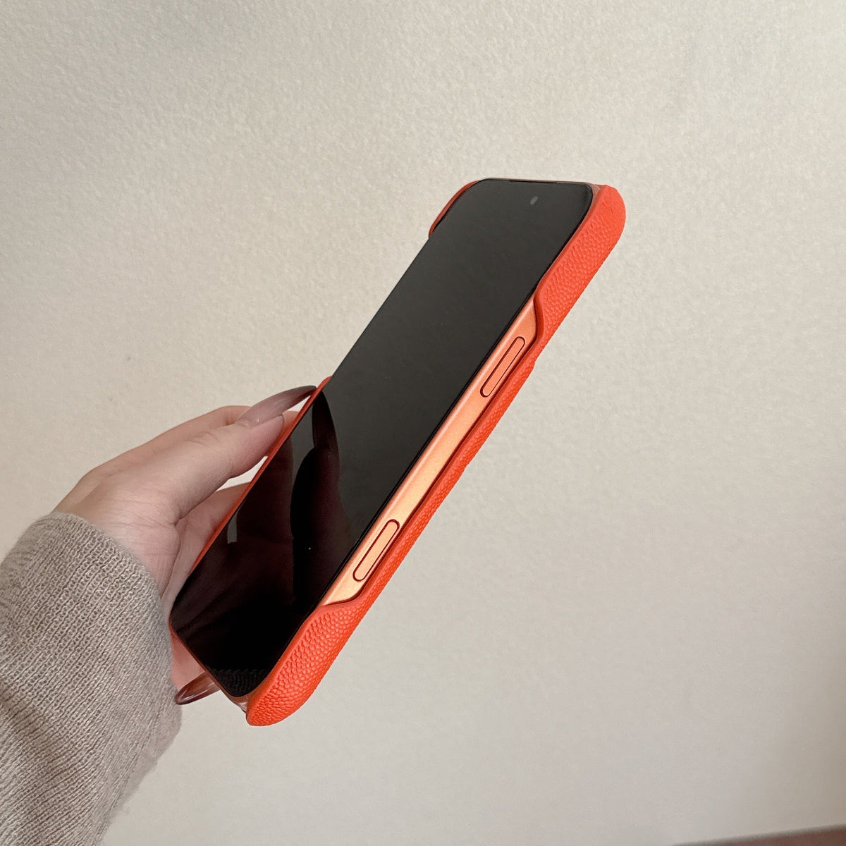 Elegant Leather CC iPhone Case Orange For iPhone 13-18 Pro & Pro Max
