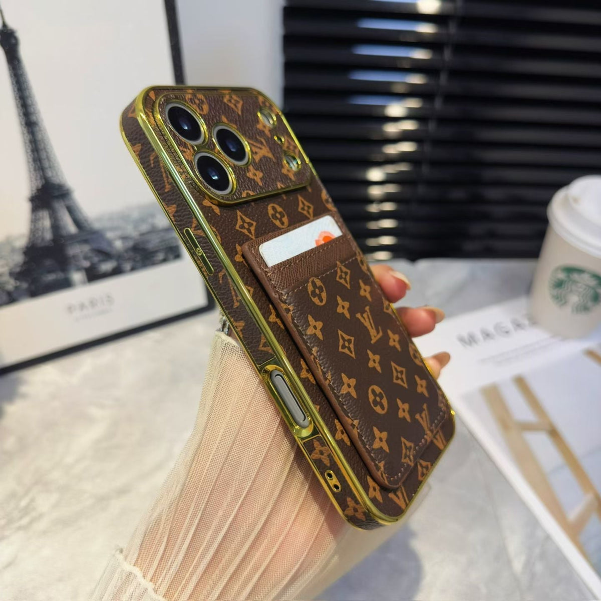 Lv Luxury Phone Case with Card Holder For iPhone 12-18 Pro & Pro Max