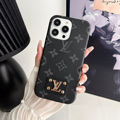 MONOGRAM LEATHER HARD BACK CASE FOR IPHONE 14-18 Pro & Pro Max