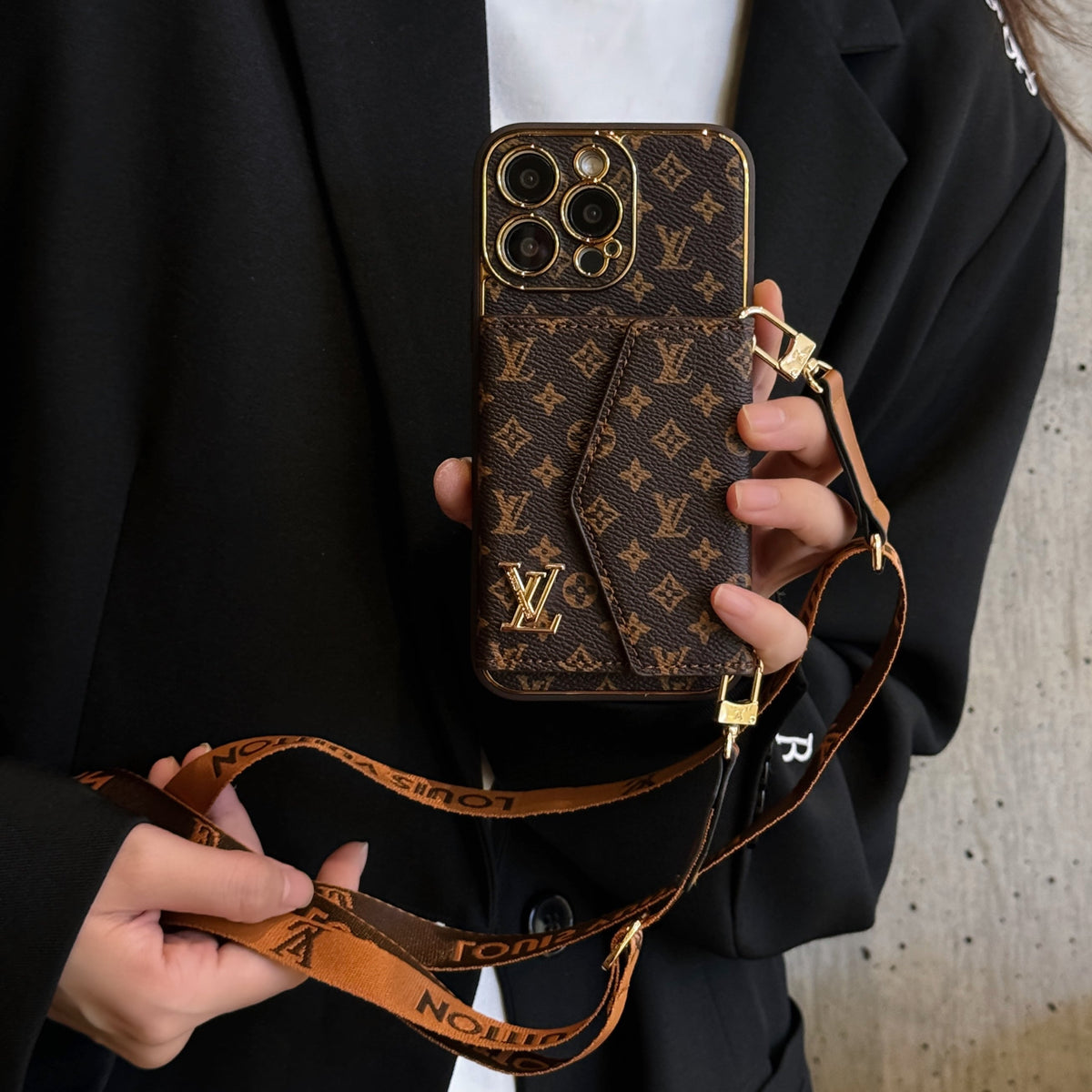 Luxury Monogram Canvas Leather Card Holder iPhone Case 12-18 Pro & Pro Max