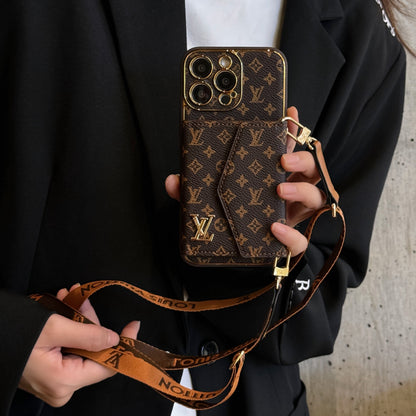 Luxury Monogram Canvas Leather Card Holder iPhone Case 12-18 Pro & Pro Max