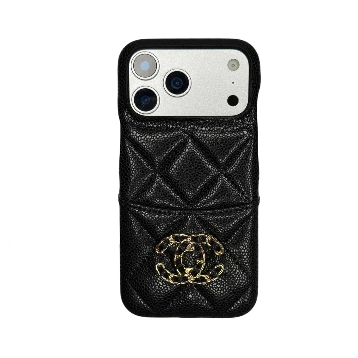 Chanel Quilted Caviar Leather Case with Chain Logo Emblem for iPhone 18-13