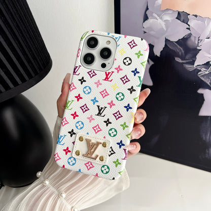 MONOGRAM LEATHER HARD BACK CASE FOR IPHONE 14-18 Pro & Pro Max