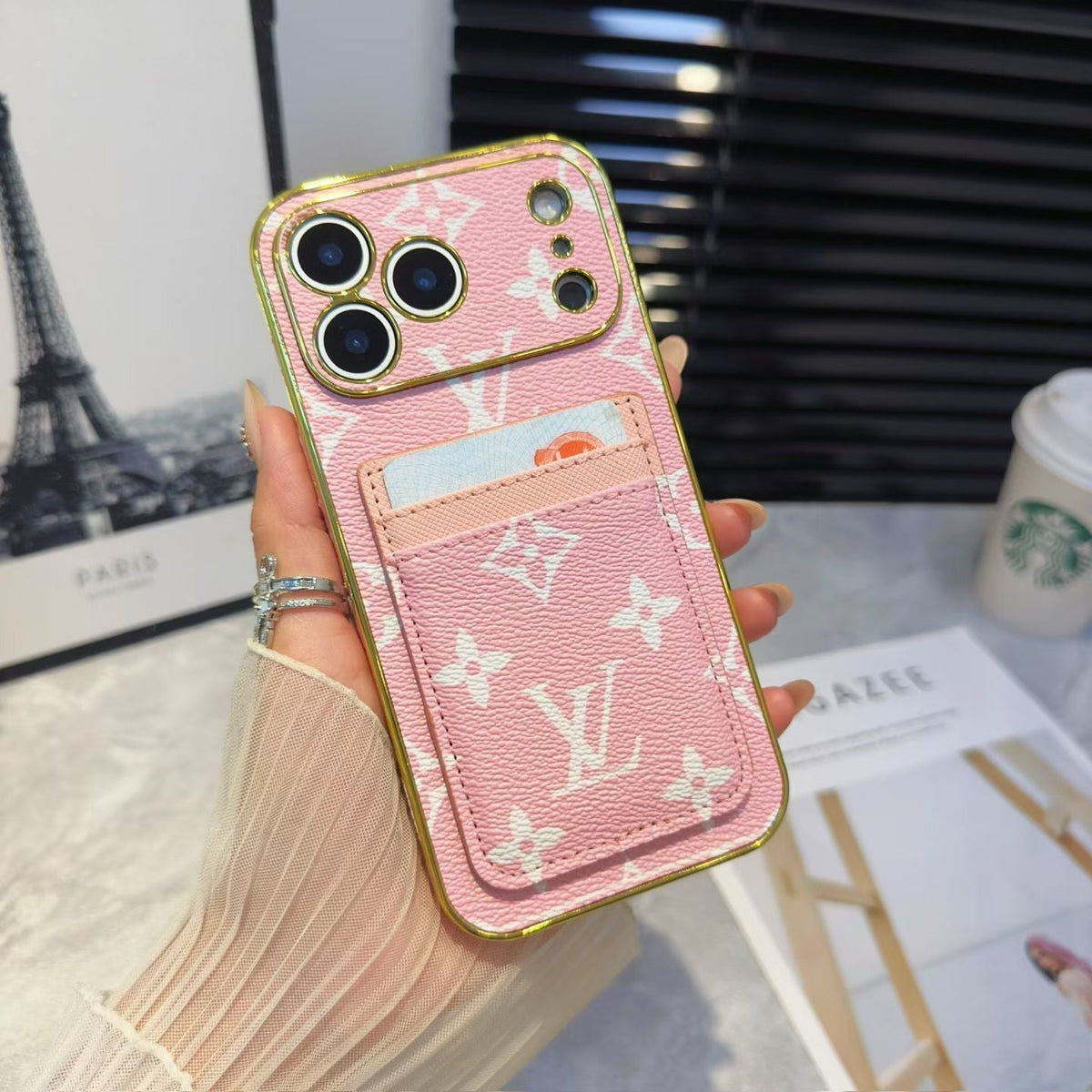 Lv Luxury Phone Case with Card Holder For iPhone 12-18 Pro & Pro Max