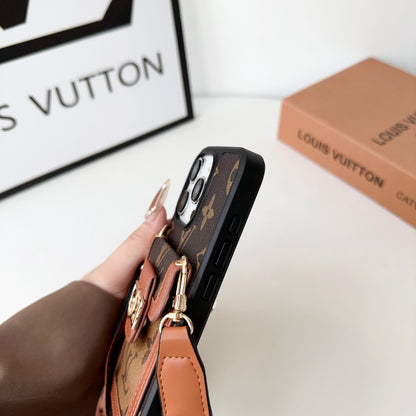 Luxury DAUPHINE LEATHER MONOGRAM CROSSBODY IPHONE CASE 12-18 Pro & Pro Max