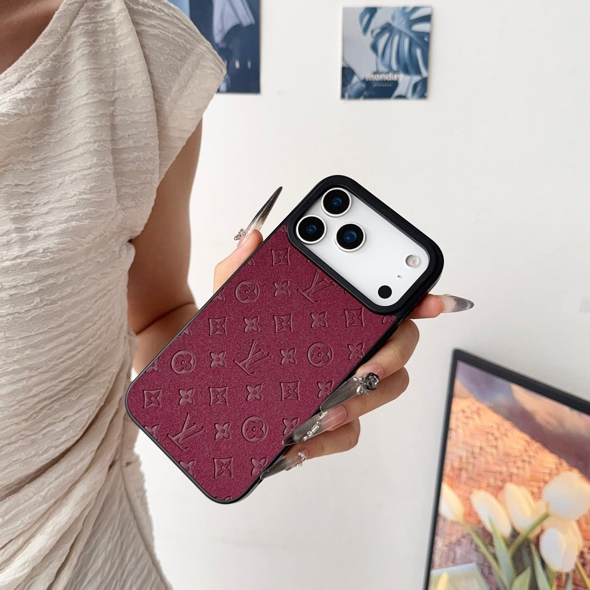 LV Embossed Monogram Matte Leather Case for iPhone 13-18 Pro & Pro Max