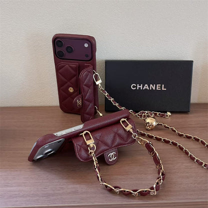 Burgundy Leather Crossbody Wallet Case for iPhone 13-18 Pro & Pro Max