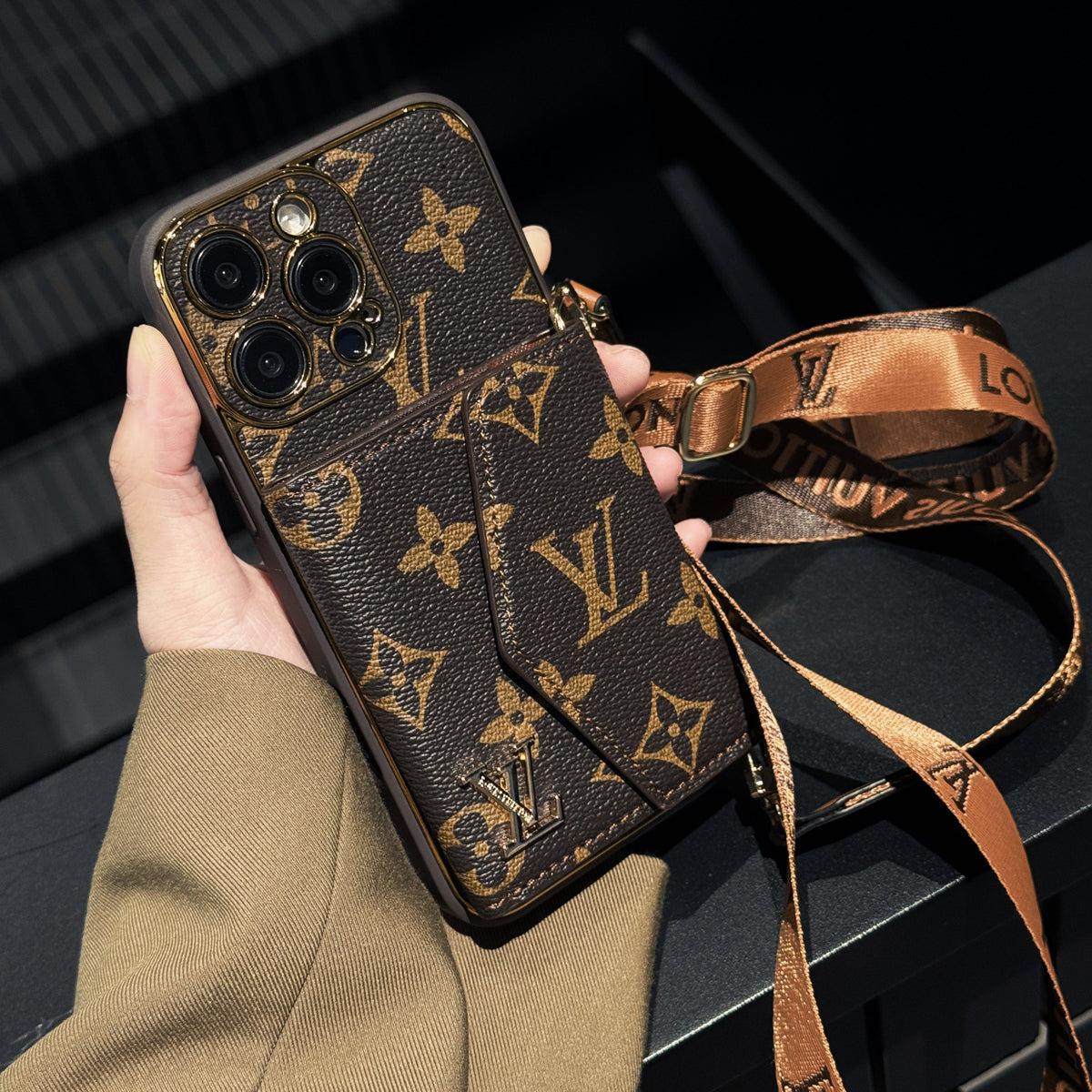 Luxury Monogram Canvas Leather Card Holder iPhone Case 12-18 Pro & Pro Max