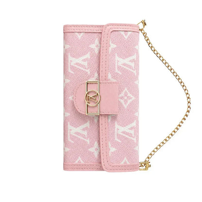 Luxury Leather Monogram iPhone Case With Flip Wallet And Crossbody Strap for iPhone 12-18 Pro & Pro Max