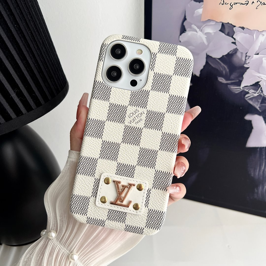 MONOGRAM LEATHER HARD BACK CASE FOR IPHONE 14-18 Pro & Pro Max