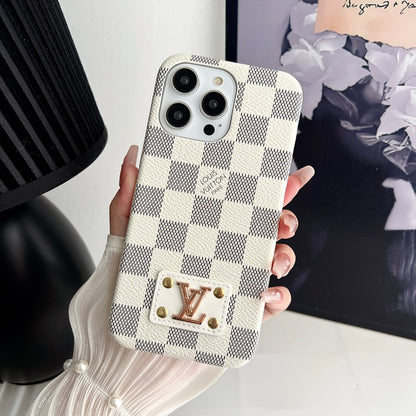 MONOGRAM LEATHER HARD BACK CASE FOR IPHONE 14-18 Pro & Pro Max