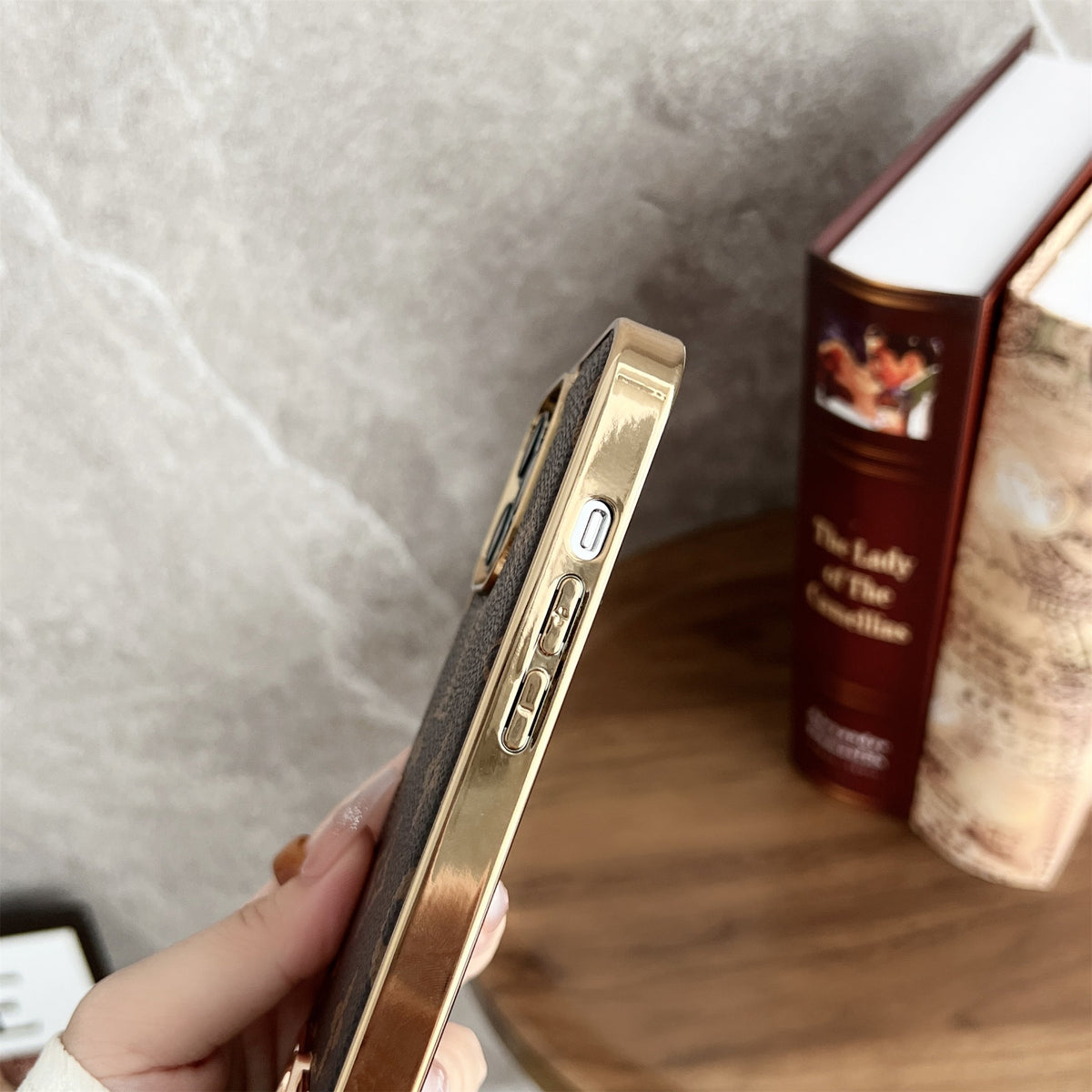 MONOGRAM CANVAS LEATHER PREMIUM ELECTROPLATING FOR IPHONE 13-18 Pro & Pro Max