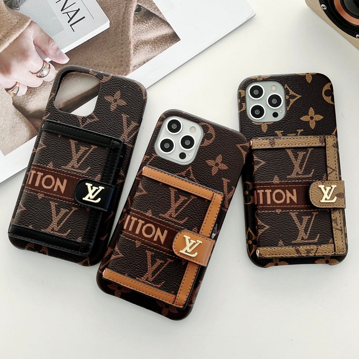 EMBROIDERED WALLET CARD HOLDER PHONE CASE 13-18 Pro & Pro Max