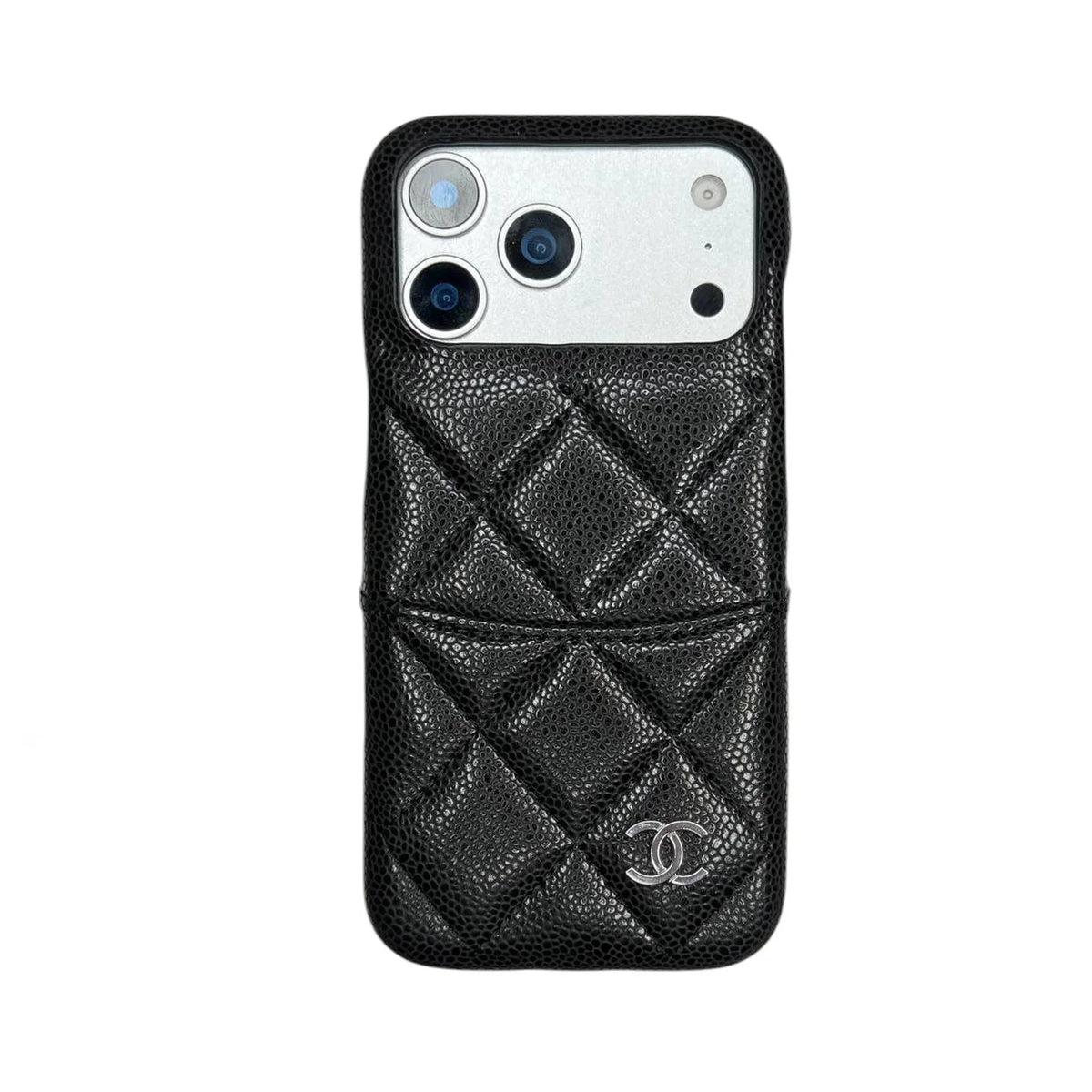 CHN Quilted Caviar Leather Case with Metal CC Emblem