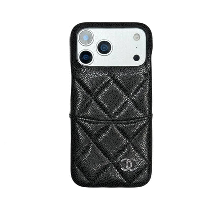 CHN Quilted Caviar Leather Case with Metal CC Emblem