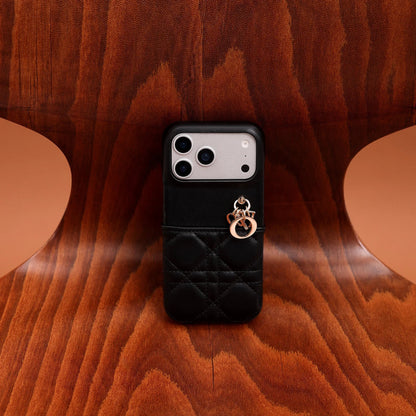 Dior Cannage Quilted Leather Charm Case for iPhone 12-18 Series