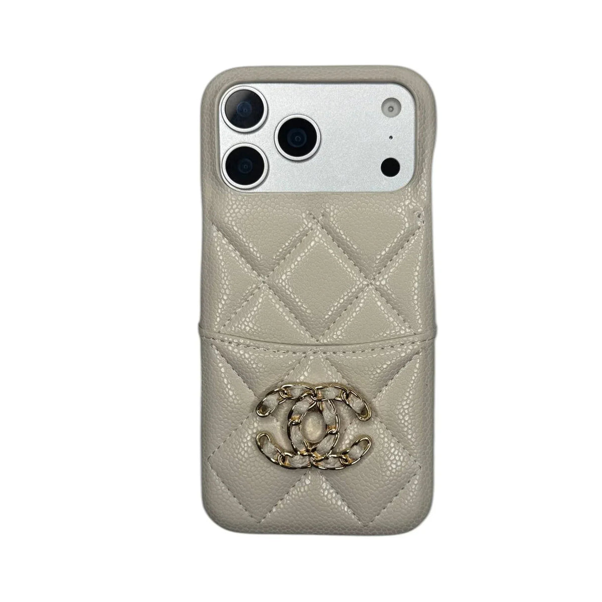 Chanel Quilted Caviar Leather Case with Chain Logo Emblem for iPhone 18-13