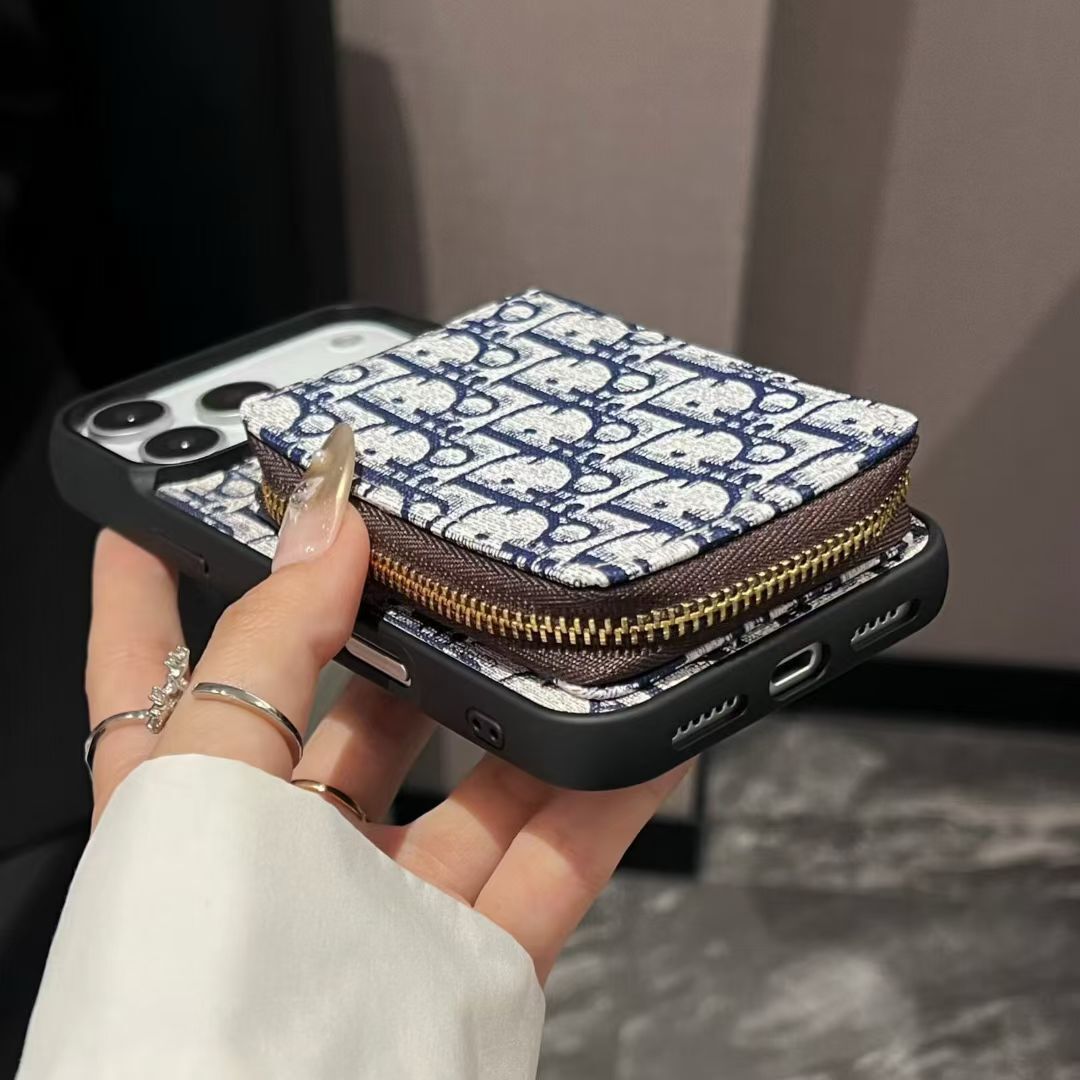 Blue Dior Case with Pouch Wallet - iPhone 12-18 Pro & Pro Max