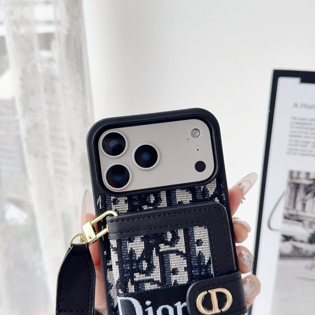 Dior Crossbody Strap Leather Case - iPhone 12-18 Pro & Pro Max