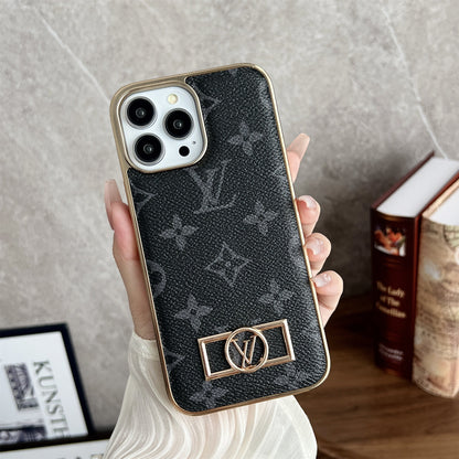 MONOGRAM CANVAS LEATHER PREMIUM ELECTROPLATING FOR IPHONE 13-18 Pro & Pro Max