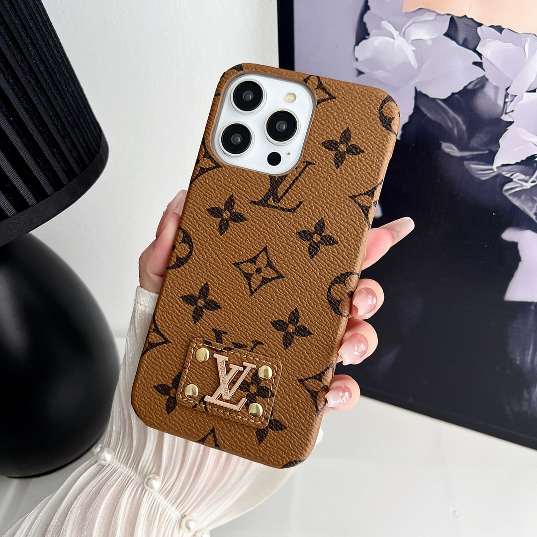 MONOGRAM LEATHER HARD BACK CASE FOR IPHONE 14-18 Pro & Pro Max