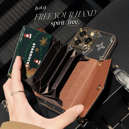 Luxury Monogram Canvas Leather Card Holder iPhone Case 12-18 Pro & Pro Max