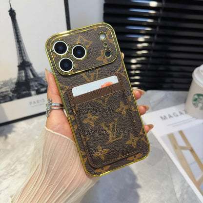 Lv Luxury Phone Case with Card Holder For iPhone 12-18 Pro & Pro Max