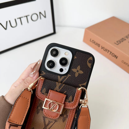 Luxury DAUPHINE LEATHER MONOGRAM CROSSBODY IPHONE CASE 12-18 Pro & Pro Max