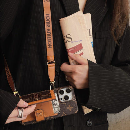 Canvas Leather Wallet Card Holder Crossbody iPhone Case 12-18 Pro & Pro Max