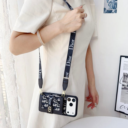 Dior Crossbody Strap Leather Case - iPhone 12-18 Pro & Pro Max