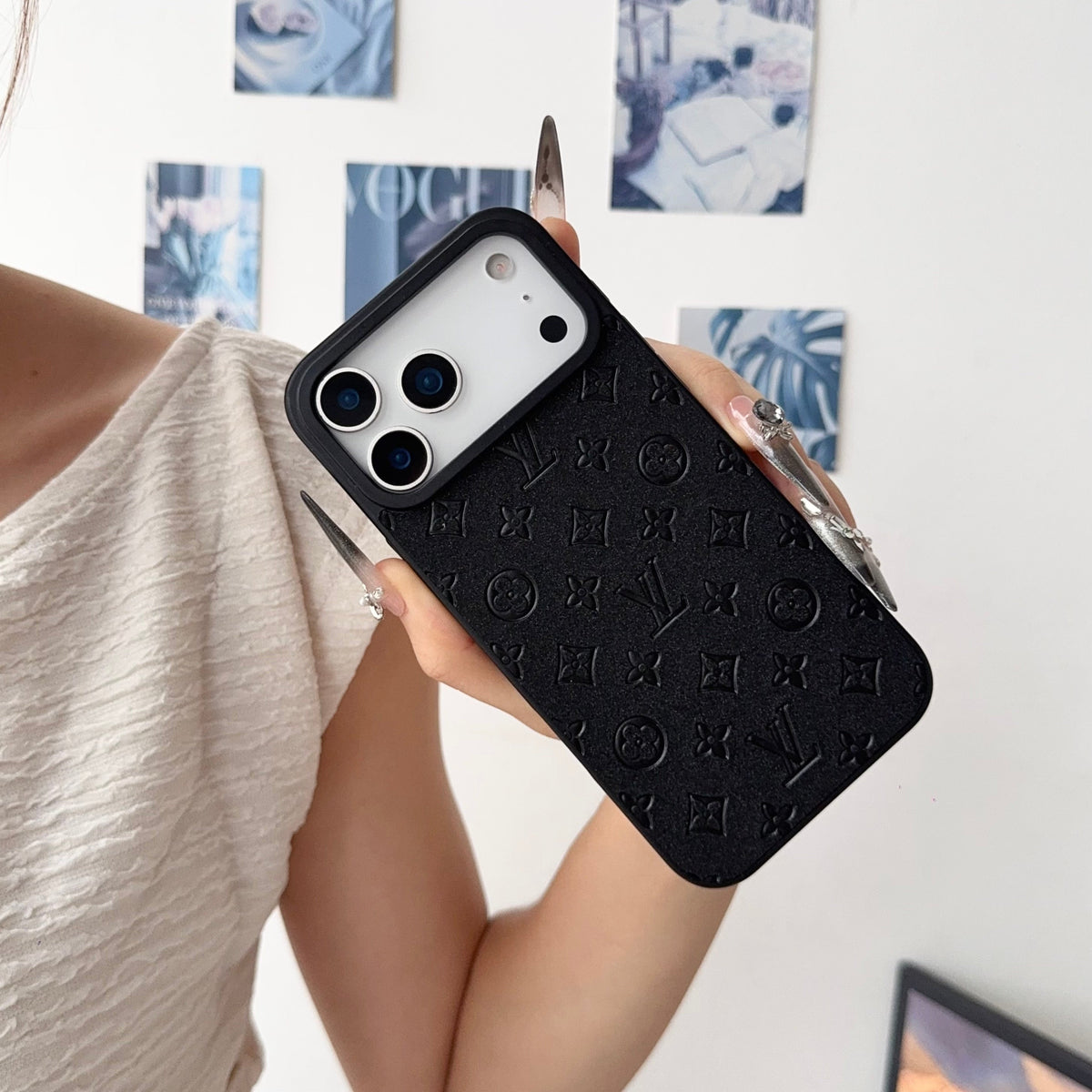 LV Embossed Monogram Matte Leather Case for iPhone 13-18 Pro & Pro Max