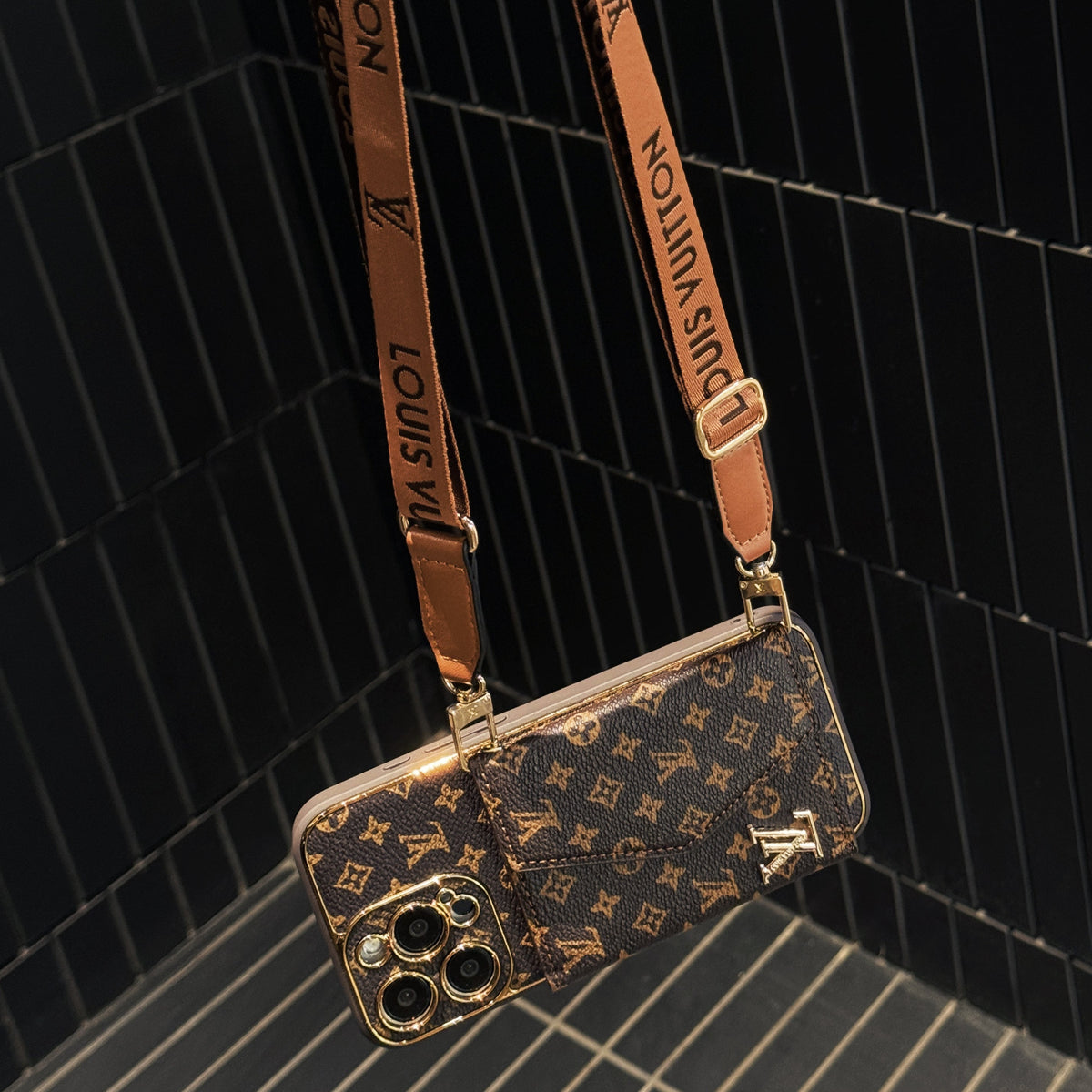 Luxury Monogram Canvas Leather Card Holder iPhone Case 12-18 Pro & Pro Max