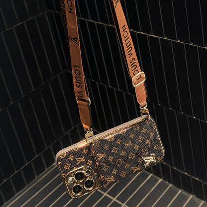 Luxury Monogram Canvas Leather Card Holder iPhone Case 12-18 Pro & Pro Max