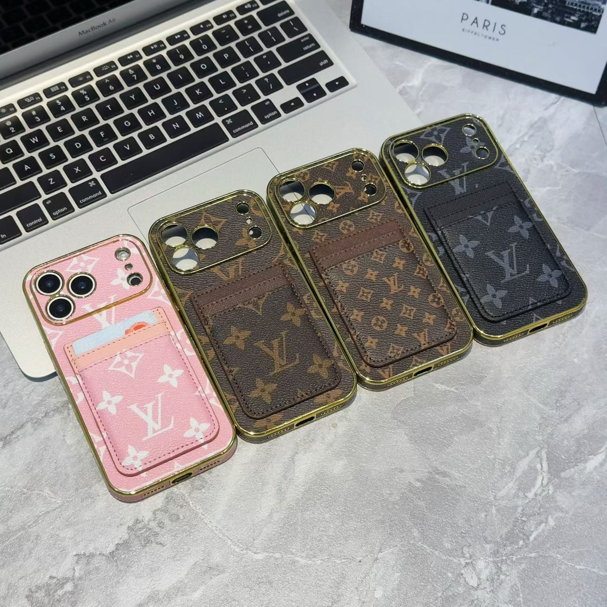 Lv Luxury Phone Case with Card Holder For iPhone 12-18 Pro & Pro Max