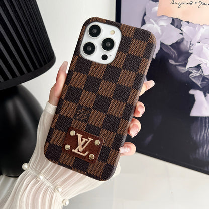 MONOGRAM LEATHER HARD BACK CASE FOR IPHONE 14-18 Pro & Pro Max