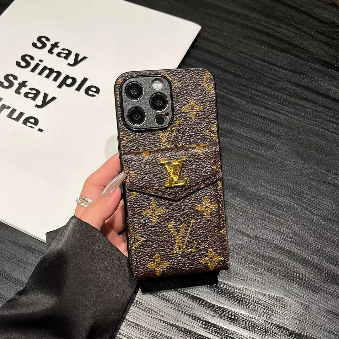 Luxury Card Holder Canvas Leather Apple iPhone Case 12-18 Pro & Pro Max