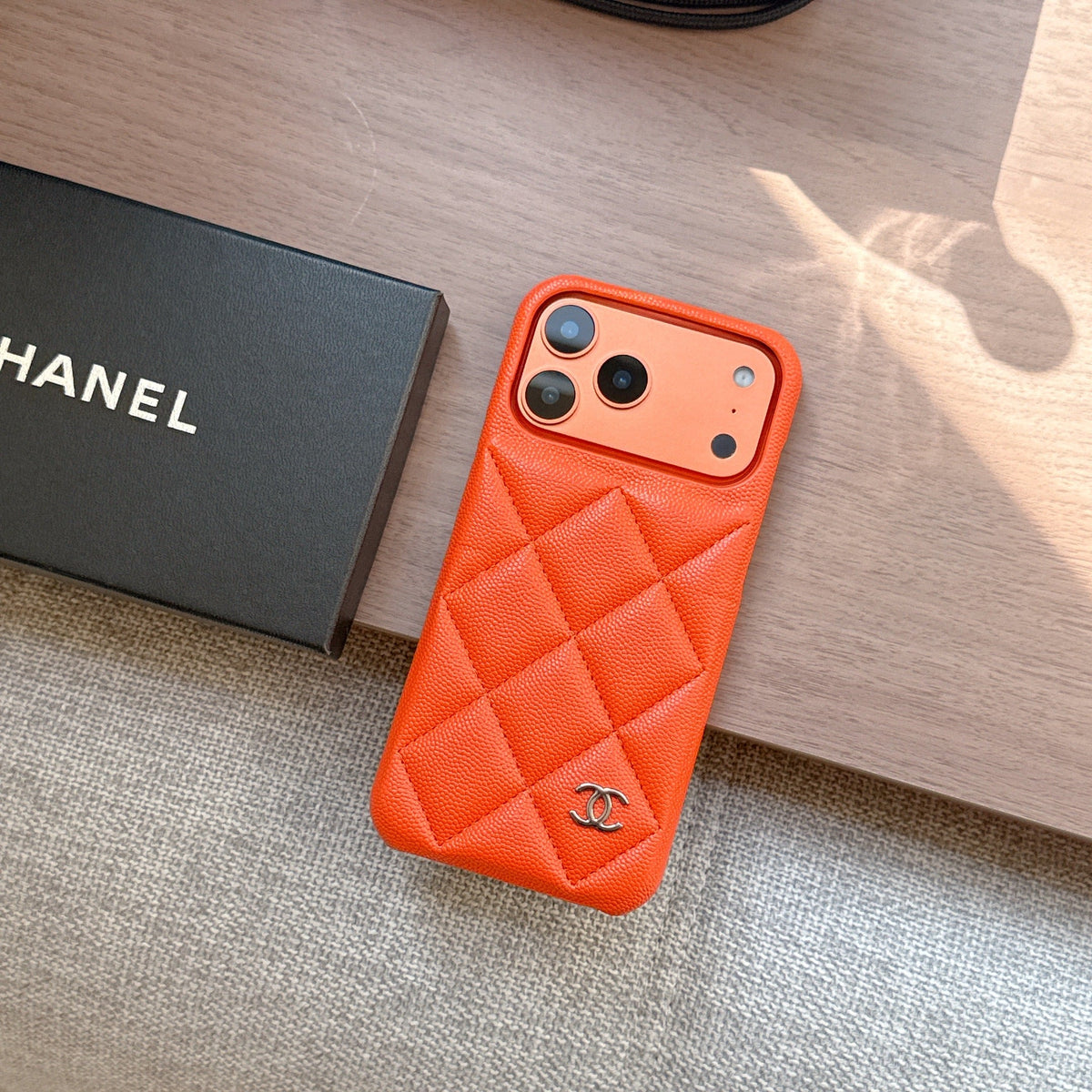 Elegant Leather CC iPhone Case Orange For iPhone 13-18 Pro & Pro Max