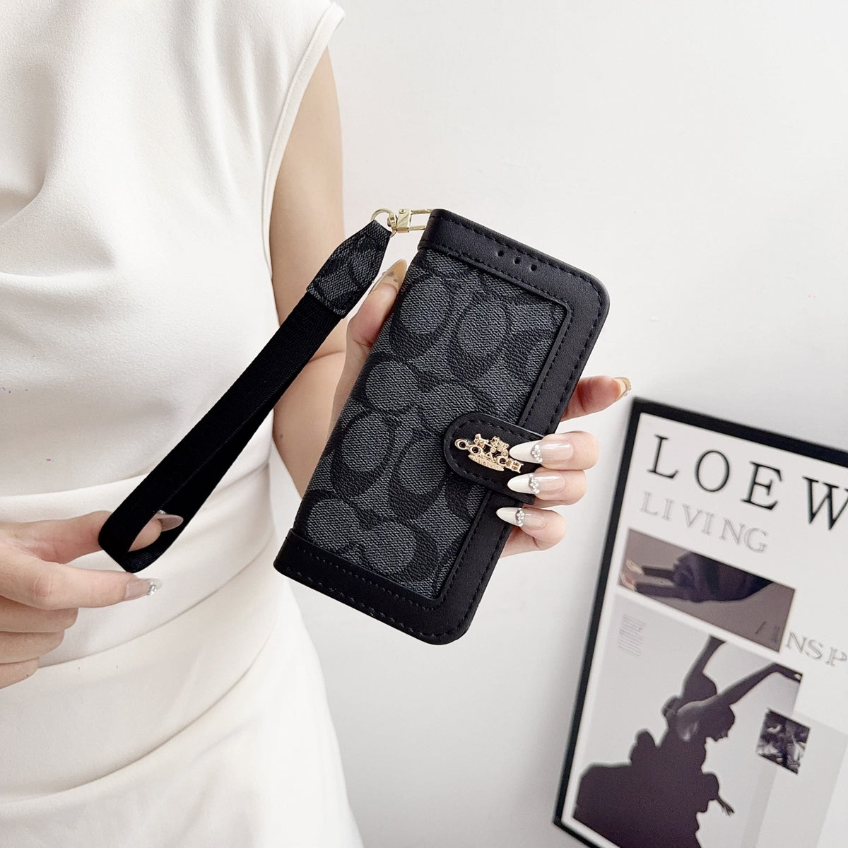 Luxury Fold Wallet Case with Wrist Strap - iPhone 12-18 Pro & Pro Max