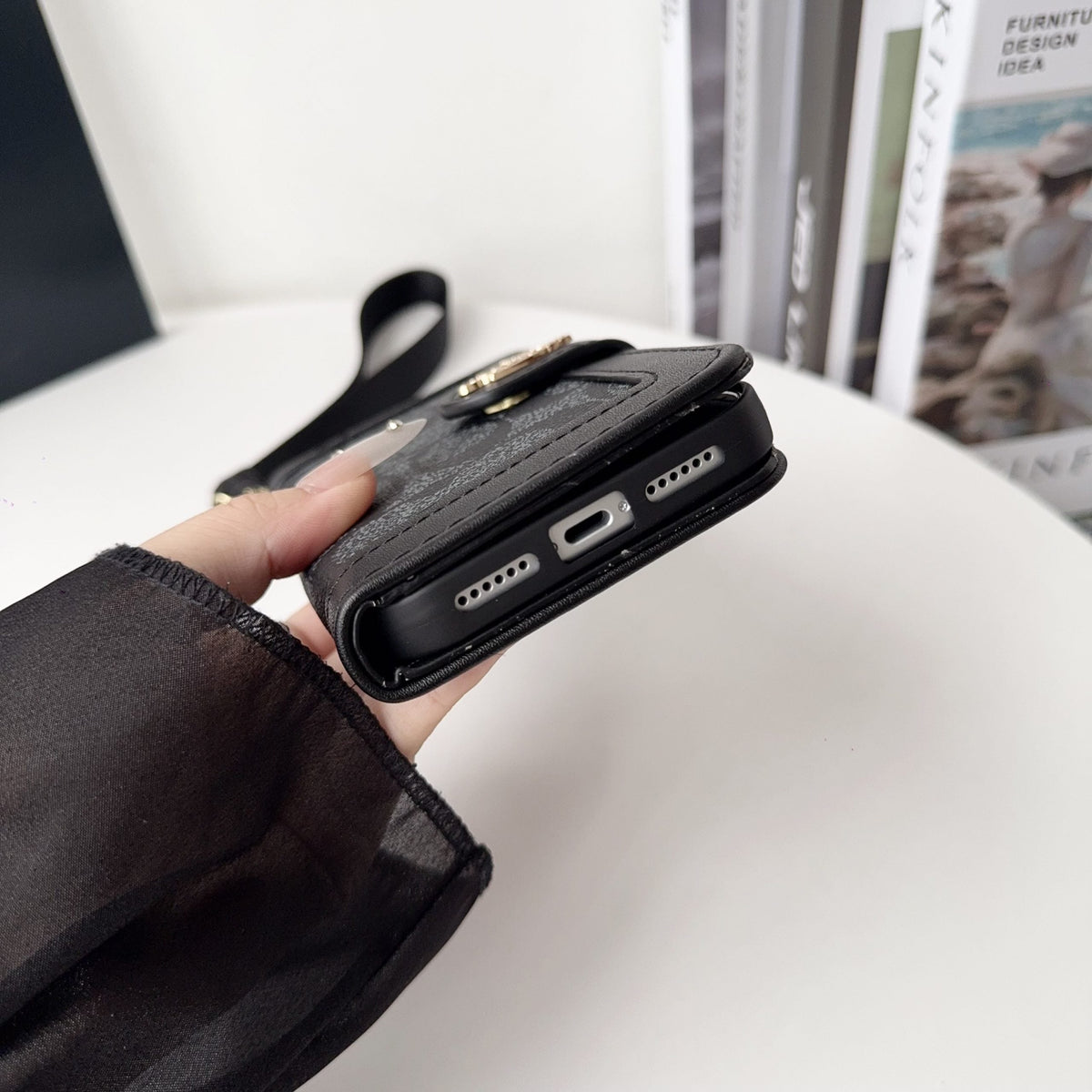 Luxury Fold Wallet Case with Wrist Strap - iPhone 12-18 Pro & Pro Max