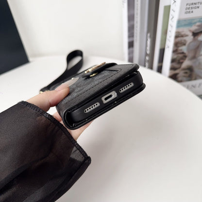 Luxury Fold Wallet Case with Wrist Strap - iPhone 12-18 Pro & Pro Max