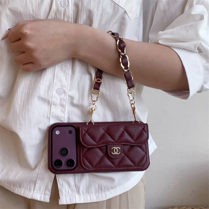 Burgundy Leather Crossbody Wallet Case for iPhone 13-18 Pro & Pro Max