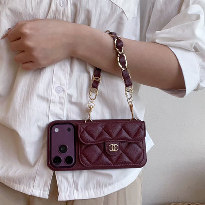 Burgundy Leather Crossbody Wallet Case for iPhone 13-18 Pro & Pro Max