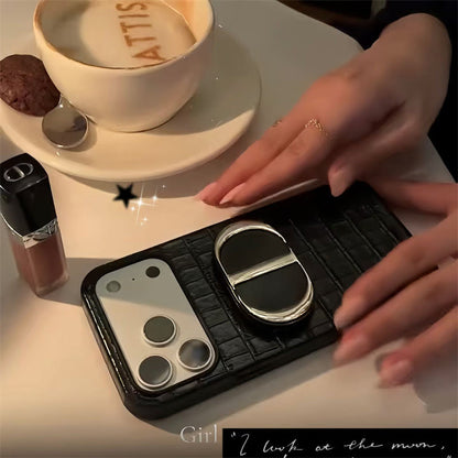 Luxury Dior Croc Case - Black Leather with Metal Bracket - iPhone 12-18 Pro & Pro Max