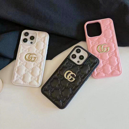 Luxury Stamped Quilted Heart Logo Case - iPhone 12-18 Pro & Pro Max